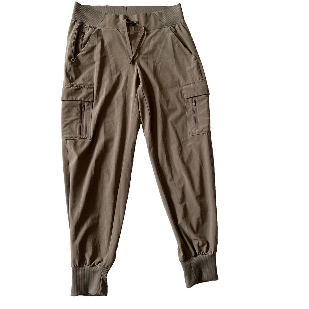 All in Motion Joggers Womens Size S Light Mid-Rise Cargo Brown Zip Pocket Active
